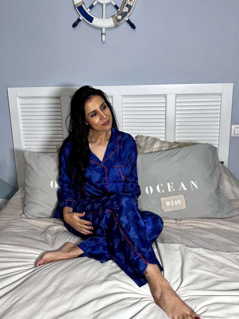 Pijama satinado mariposas azul