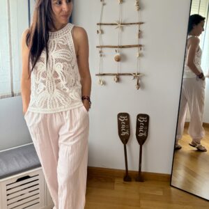 Pantalón lino rosa