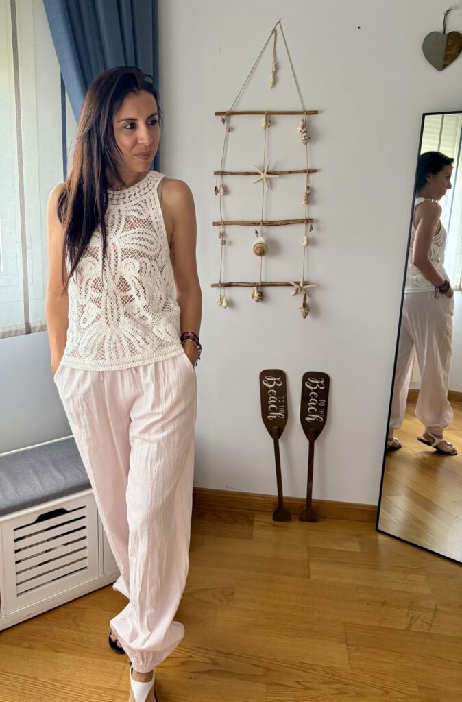 Pantalón lino rosa
